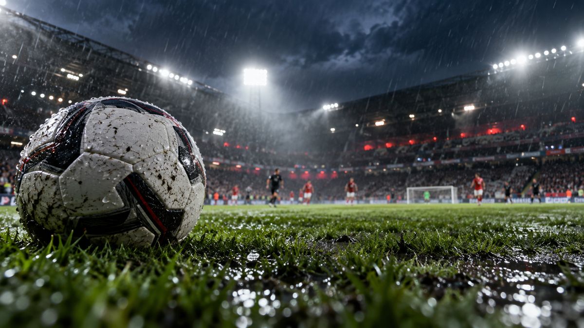 Fotball på en våt bane under stadionlys — iptvnorgemax Kampkveld