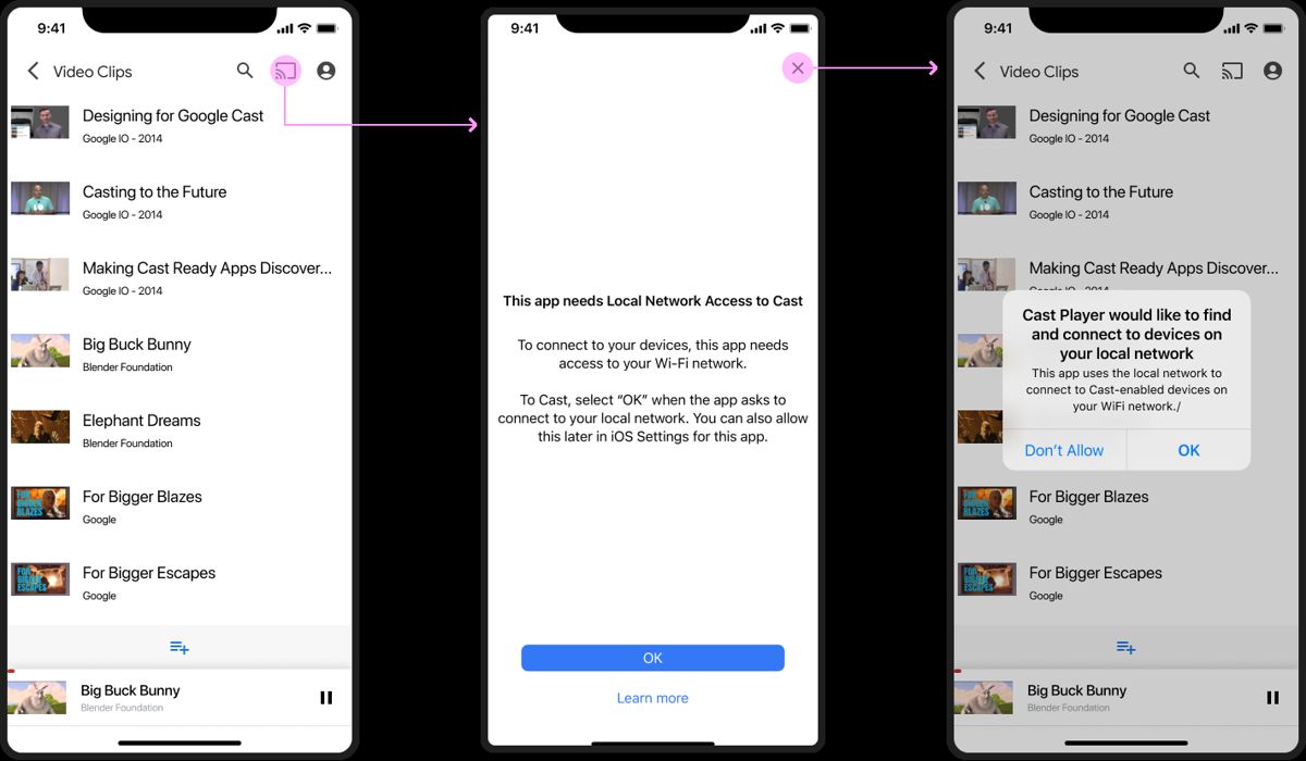 Googles eksempel på tillatelse til lokalt nettverk ved casting — iptvnorgemax IPTV Chromecast
